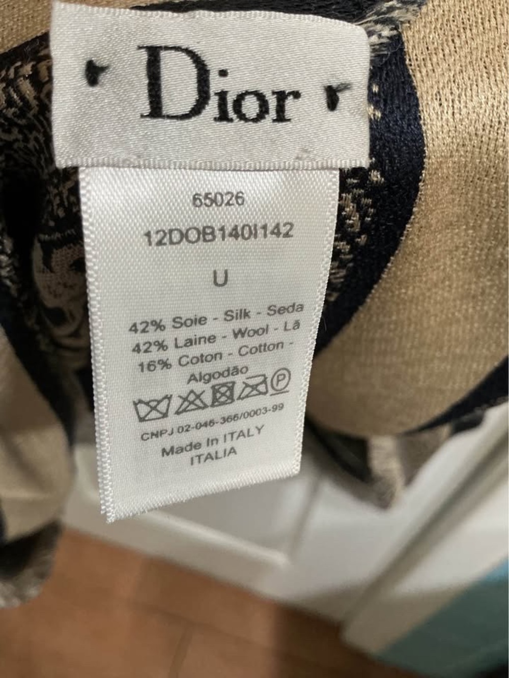 Authentic Christian Dior Oblique Shawl Navy Blue Silk Wool Cotton Scarf